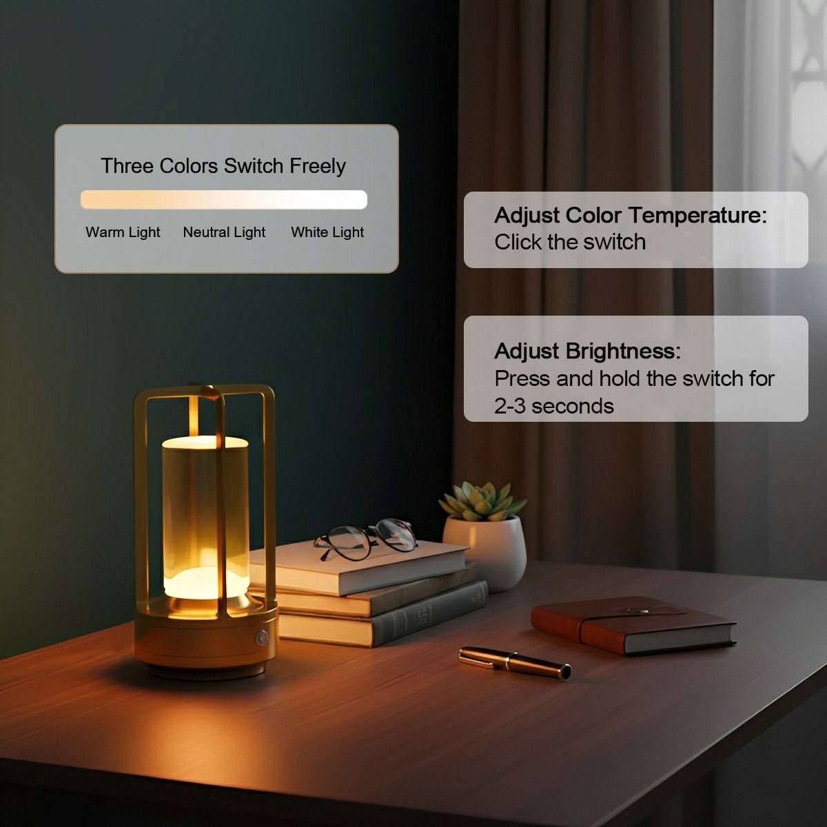 USB Rechargeable LED Accent Light with Touch Control & 3 Brightness Levels for Nightstand, Bedroom, Outdoor Camping | Thomler