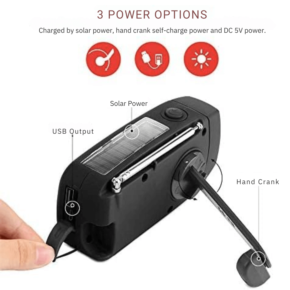 Emergency Hand-Crank Radio with Solar Power, Flashlight & Phone Charger for Camping, Blackouts & Outdoor Survival | Thomler