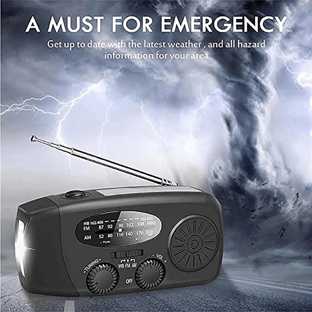 Emergency Hand-Crank Radio with Solar Power, Flashlight & Phone Charger for Camping, Blackouts & Outdoor Survival | Thomler