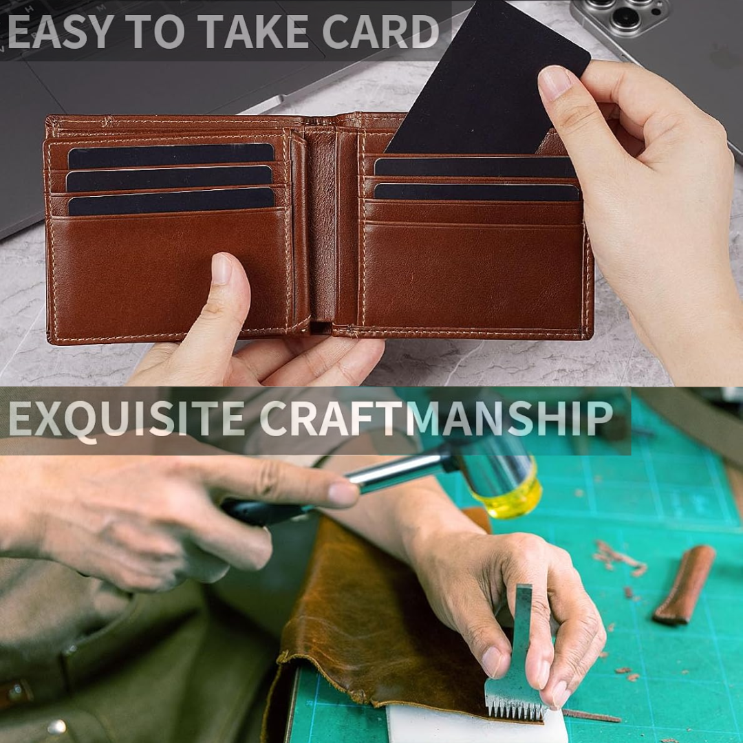 Genuine Leather Bifold Wallet with RFID Protection for Men – 16 Card Slots ID Window Cash Holder Classic Fold Design Slim Everyday Carry Poc | Thomler