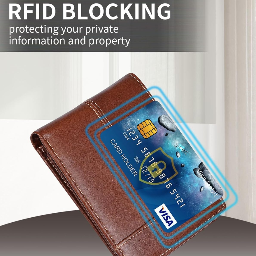 Genuine Leather Bifold Wallet with RFID Protection for Men – 16 Card Slots ID Window Cash Holder Classic Fold Design Slim Everyday Carry Poc | Thomler