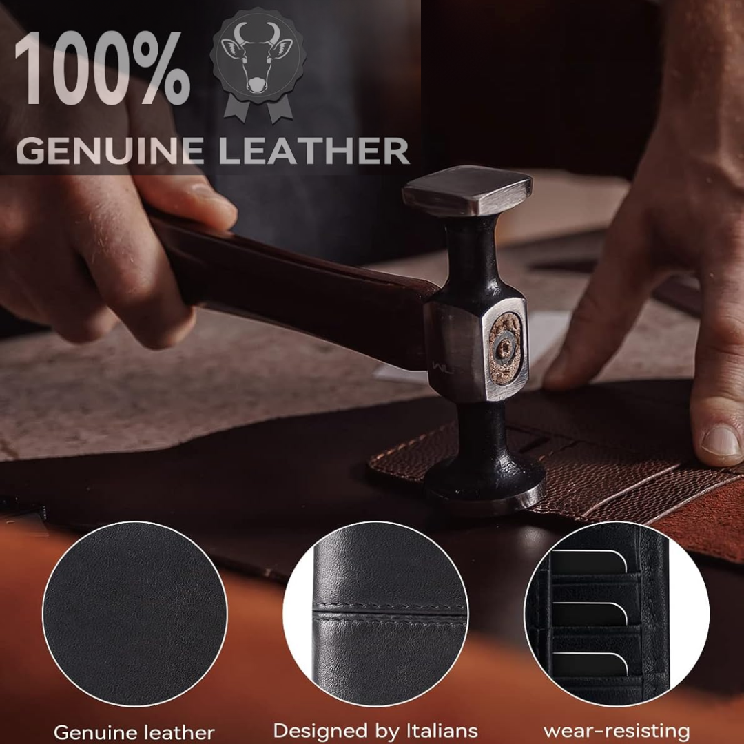 Genuine Leather Bifold Wallet with RFID Protection for Men – 16 Card Slots ID Window Cash Holder Classic Fold Design Slim Everyday Carry Poc | Thomler