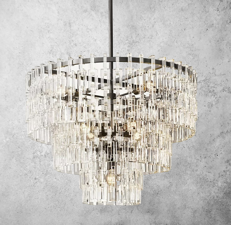 Multi-Tiered Crystal Ring Chandelier with Glass Chain Links for Dining Rooms and Living Rooms 36 48 60 Inch | Thomler