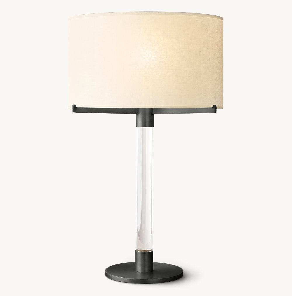 Crystal Column Table Lamp with Drum Shade, Steel Base & Dimmer Switch for Living Room & Bedroom | Thomler