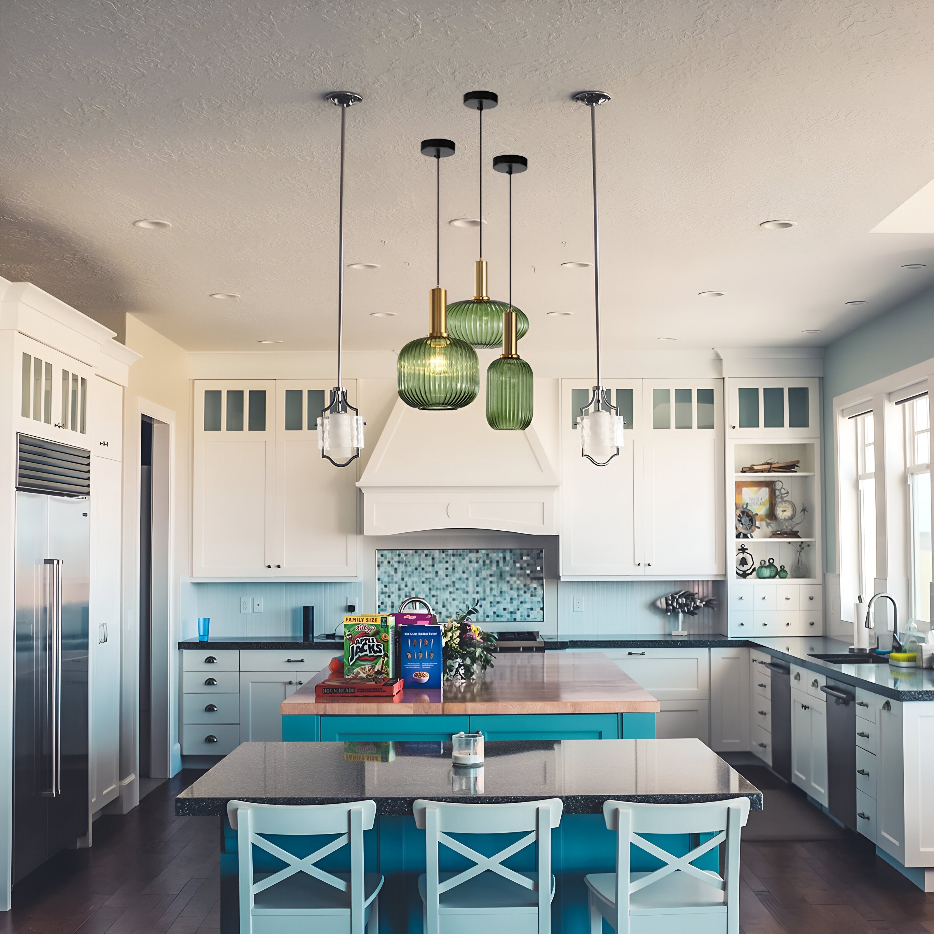 Pendant Light Glass 11.8 in E27 Colored Dining Room Kitchen Island Hanging Ceiling Fixture Vintage Retro | Thomler