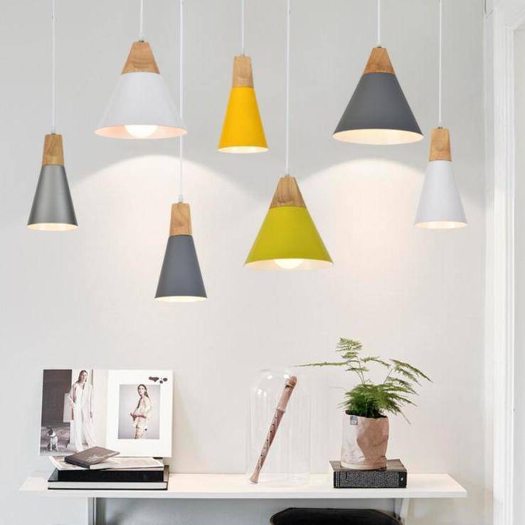 Conical Wood & Aluminum Pendant Light – Vintage Industrial Hanging Fixture for Dining Room, Kitchen & Living Room – E27 Socket, Adjustable | Thomler