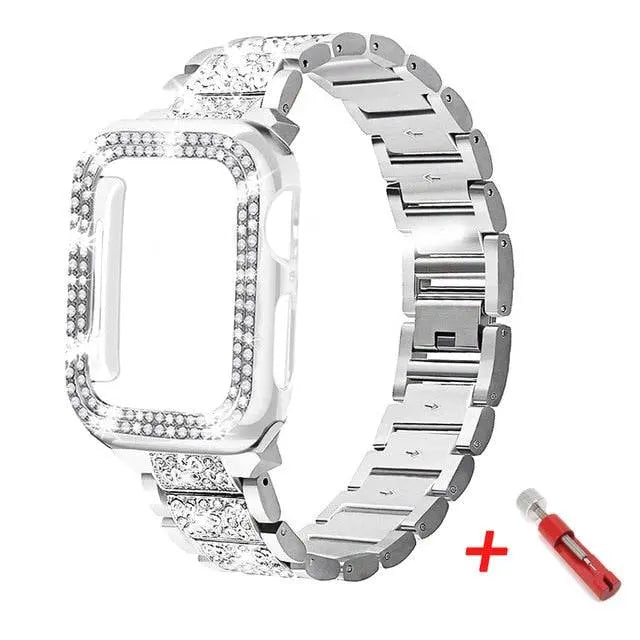 Embellished Steel Band + Protective Case Set for Apple Watch Series (38mm–44mm) – Coordinated Finish | Thomler