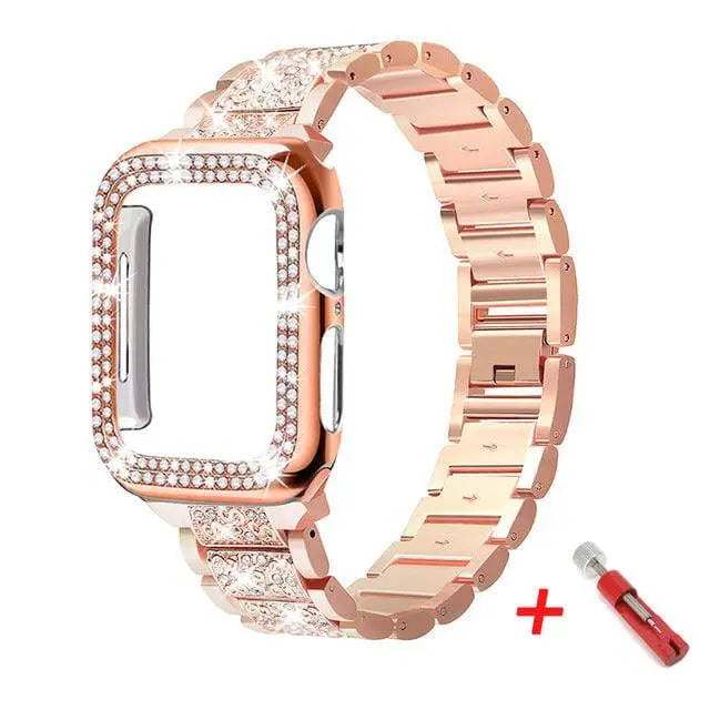Embellished Steel Band + Protective Case Set for Apple Watch Series (38mm–44mm) – Coordinated Finish | Thomler