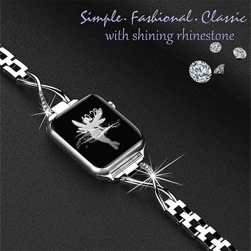 Jewelry-Style Steel Watch Band & Protective Case Bundle for Apple Watch Series – Coordinated Finish & Snap-On Installation | Thomler