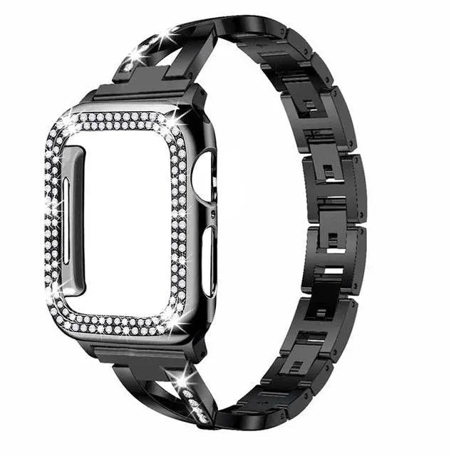Jewelry-Style Steel Watch Band & Protective Case Bundle for Apple Watch Series – Coordinated Finish & Snap-On Installation | Thomler