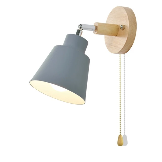 Swivel Sconce with Chain Pull and Wood Accent for Focused Task Lighting in Bedroom, Hallway or Reading Nook – 180° Rotation | Thomler