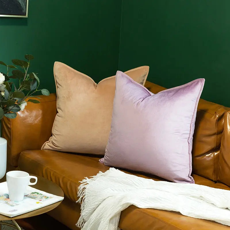 Cushion Cover Velvet 45.0 cm x 45.0 cm Beige Sofa Bedroom Decorative Throw Pillow Case Hidden Zip | Thomler