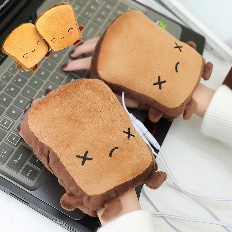 USB Heated Fingerless Gloves - Toast Shape Hand Warmers for Typing & Gaming | Thomler