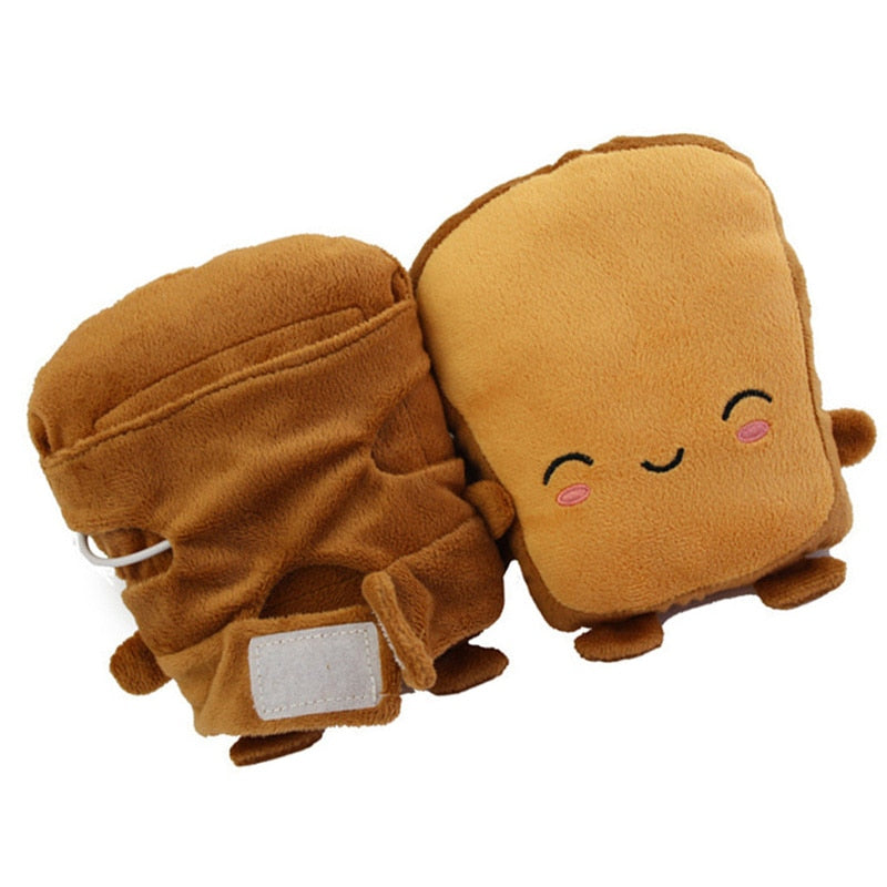 USB Heated Fingerless Gloves - Toast Shape Hand Warmers for Typing & Gaming | Thomler