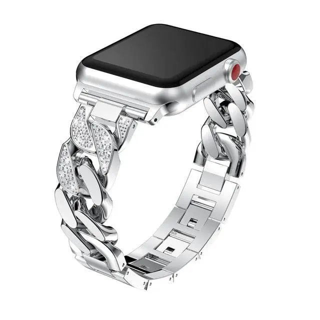 Stainless Steel Link Watch Strap with Crystal Accent Design – Adjustable Metal Bracelet for 38mm to 49mm Smart Watches | Thomler