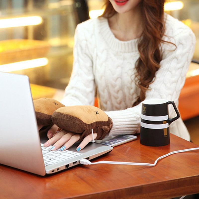 USB Heated Fingerless Gloves - Toast Shape Hand Warmers for Typing & Gaming | Thomler