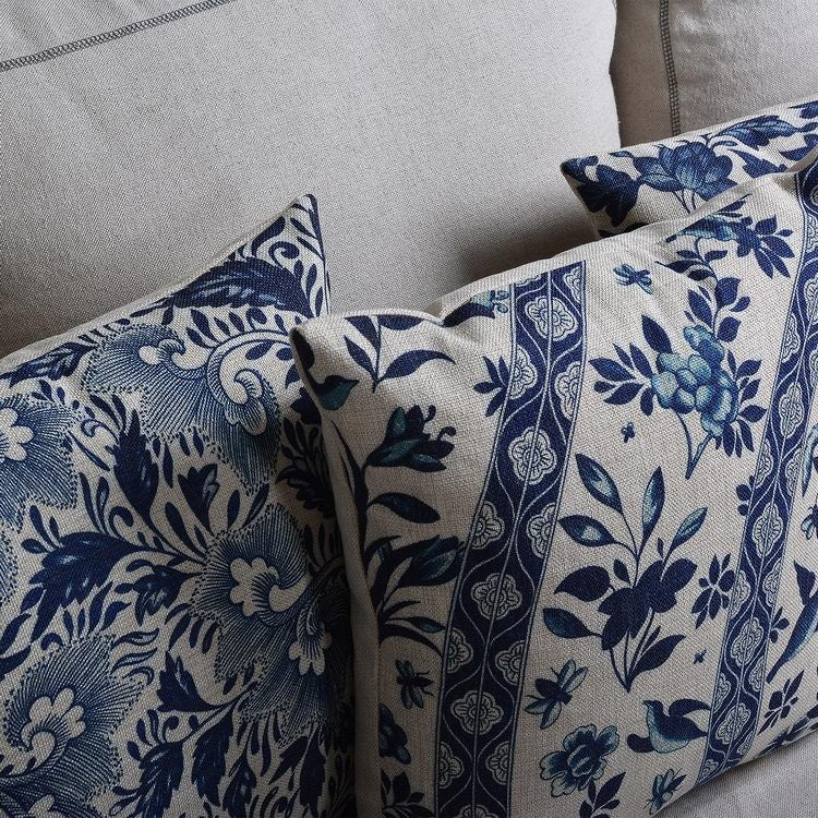 Cushion Cover Linen Cotton Blend 45.0 cm Blue Sofa Bedroom Porcelain Pattern Decorative Throw Pillow Case | Thomler