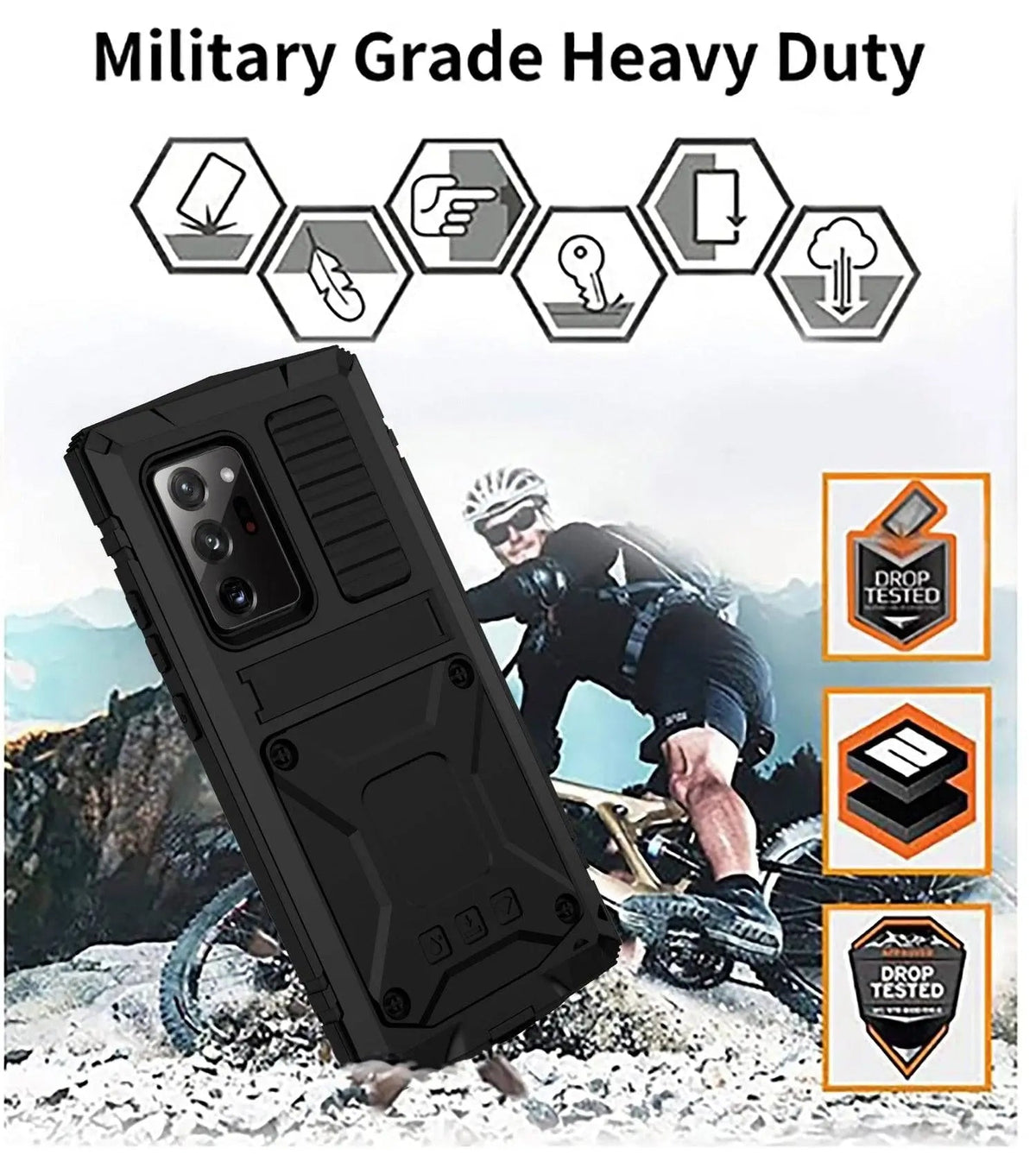 Heavy-Duty Aluminum Phone Case for Galaxy Note 20 & Note 20 Ultra – Tempered Glass Screen Guard, Built-In Kickstand, Scratch-Resistant | Thomler