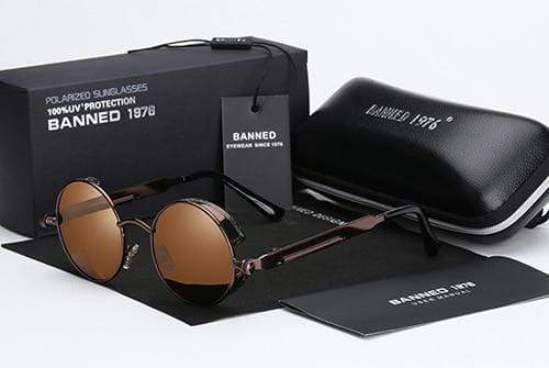 Round Polarized Steampunk Sunglasses for Men with UV400 Protection & Metal Frame | Retro Circle Shades with HD Lenses | Thomler