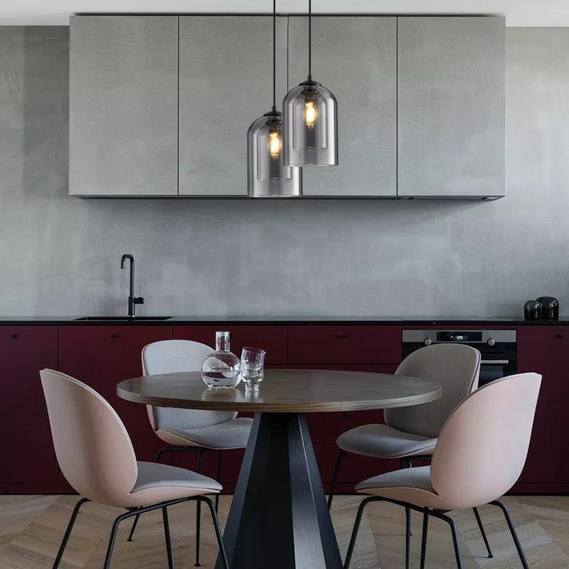 Modern Smoked Glass Pendant Light with Metal Frame for Dining Room & Bedroom | Contemporary Industrial Hanging Lamp Fixture | Ceiling | Thomler