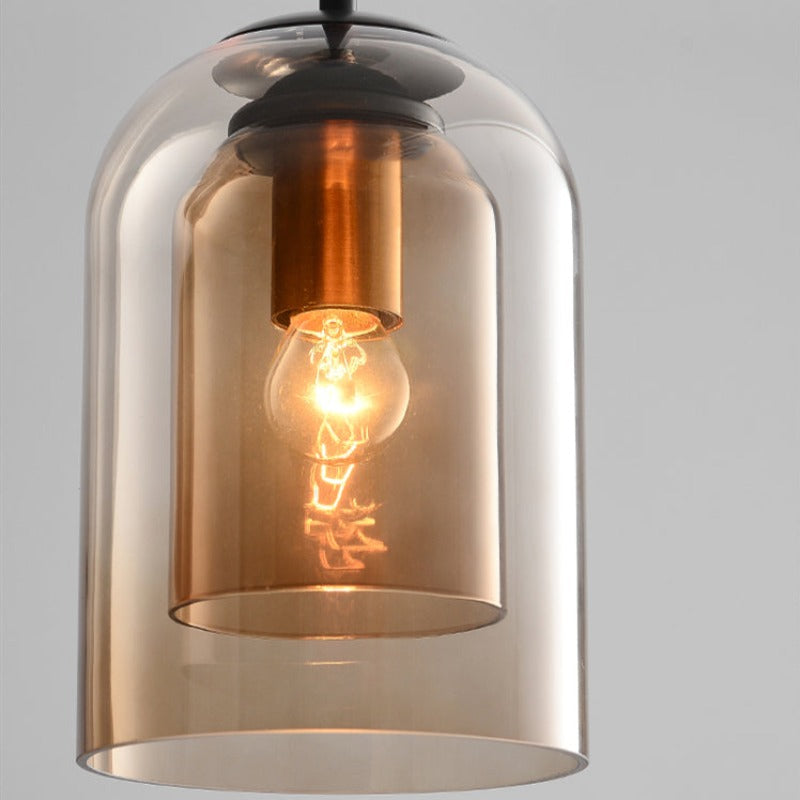 Pendant Light Double Glass E27 22.0 cm Black Dining Room Kitchen Island Hanging Ceiling Lamp Adjustable Cord | Thomler