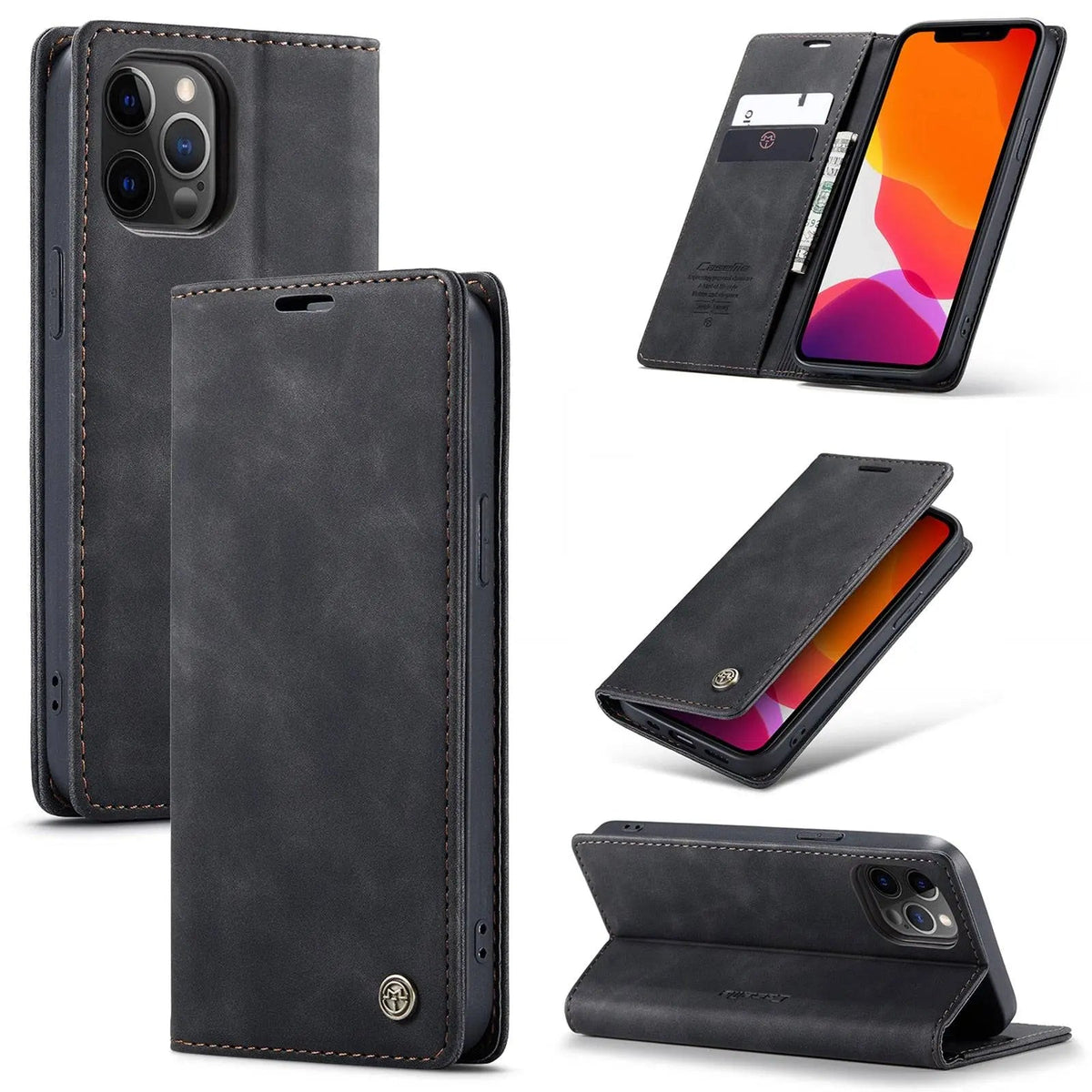 iPhone 12 Leather Wallet Phone Case with Card Slots – Fitted Protection for 12 Mini, Pro & Pro Max – Raised Edge Design for Camera & | Thomler