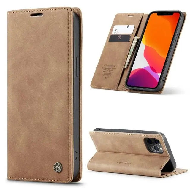 iPhone 12 Leather Wallet Phone Case with Card Slots – Fitted Protection for 12 Mini, Pro & Pro Max – Raised Edge Design for Camera & | Thomler