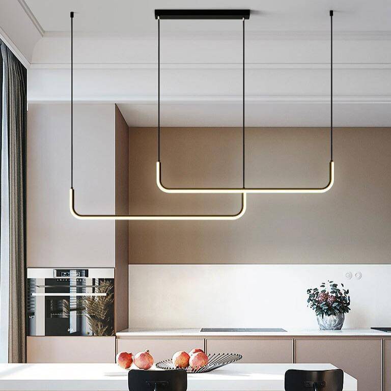 Modern Linear LED Pendant Light | Dimmable Aluminum Hanging Fixture for Dining Room, Kitchen Island & Office | Adjustable Brightness | Thomler