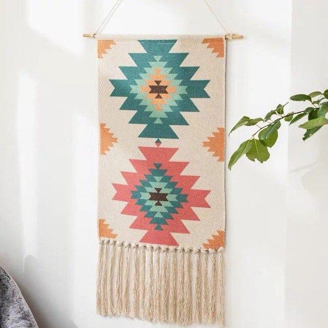 Handwoven Geometric Wall Hanging Tapestry with Tassel Fringe for Living Room, Bedroom & Boho Home Decor | Thomler