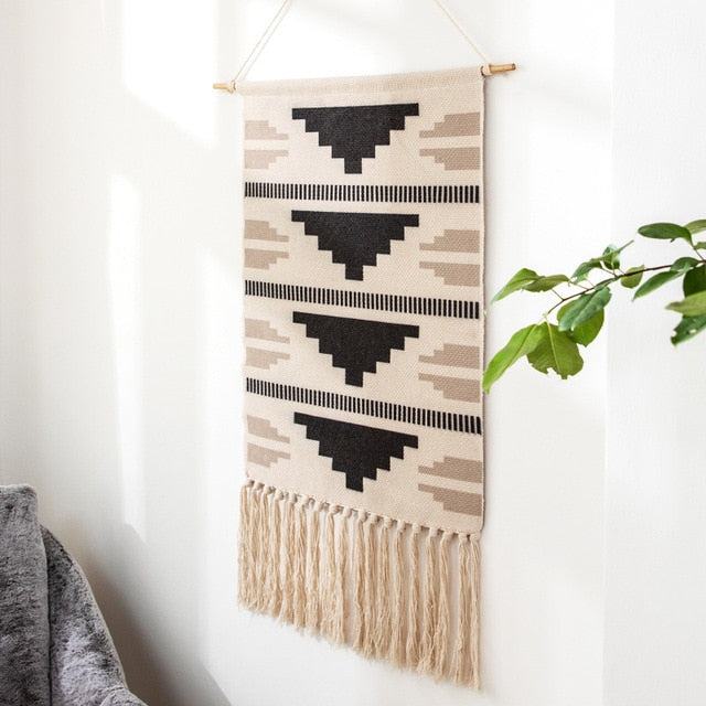 Handwoven Geometric Wall Hanging Tapestry with Tassel Fringe for Living Room, Bedroom & Boho Home Decor | Thomler