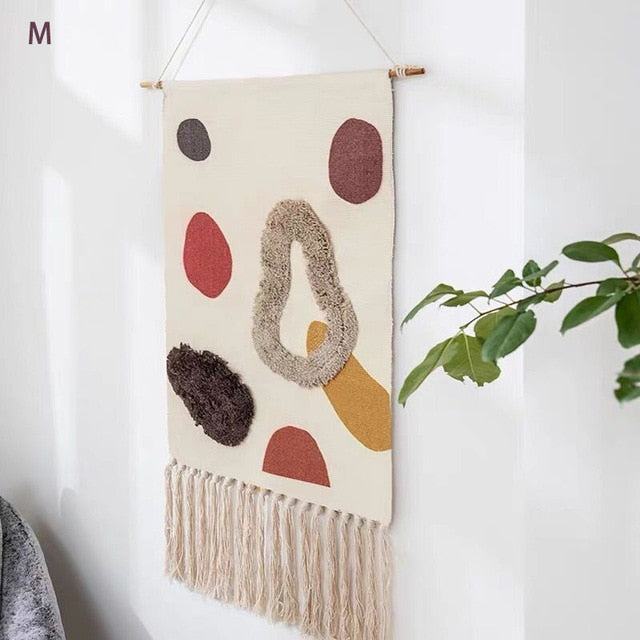 Handwoven Geometric Wall Hanging Tapestry with Tassel Fringe for Living Room, Bedroom & Boho Home Decor | Thomler