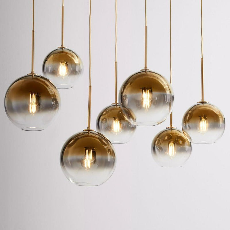 Glass Globe Pendant Light | Single Bulb Hanging Fixture with Brass & Metal Finish | Adjustable Cord Height | 8-12 Inch Diameter | E26 | Thomler