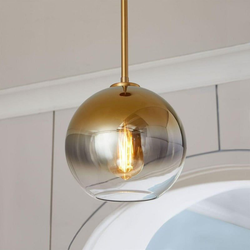 Glass Globe Pendant Light | Single Bulb Hanging Fixture with Brass & Metal Finish | Adjustable Cord Height | 8-12 Inch Diameter | E26 | Thomler