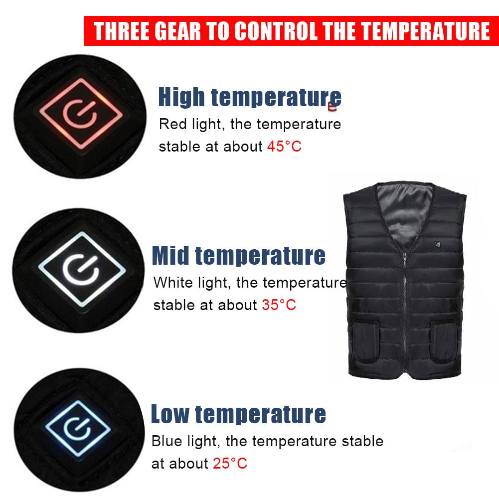 Battery-Powered Heated Vest with 5 Warming Zones & Adjustable Heat – USB Carbon Fiber Heating for Outdoor Winter Activities | Thomler
