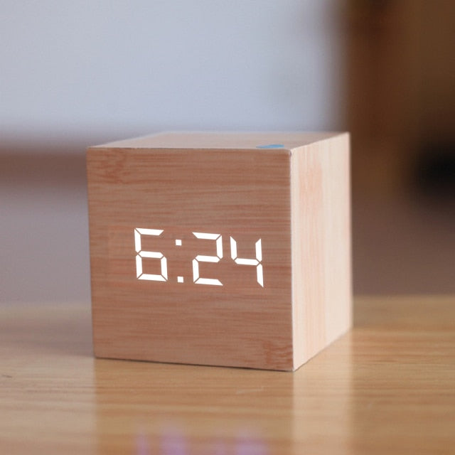 Voice-Activated Digital Alarm Clock with LED Display | Cube Design Bedside Clock for Bedroom, Office & Nightstand | Thomler