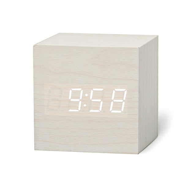 Voice-Activated Digital Alarm Clock with LED Display | Cube Design Bedside Clock for Bedroom, Office & Nightstand | Thomler