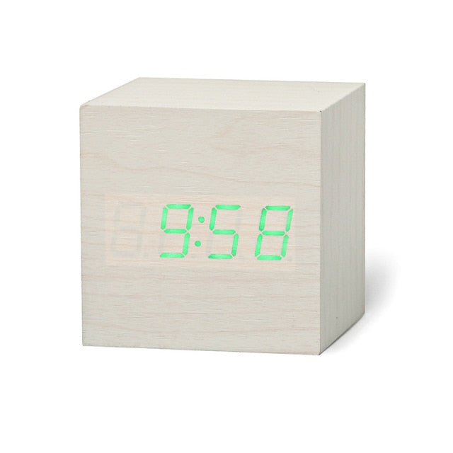 Voice-Activated Digital Alarm Clock with LED Display | Cube Design Bedside Clock for Bedroom, Office & Nightstand | Thomler
