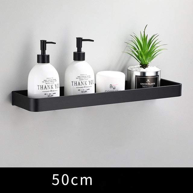 Shelf Aluminium 30.0 cm Black Wall Mounted Bathroom Kitchen Storage Organiser Towel Rail Floating Rack | Thomler