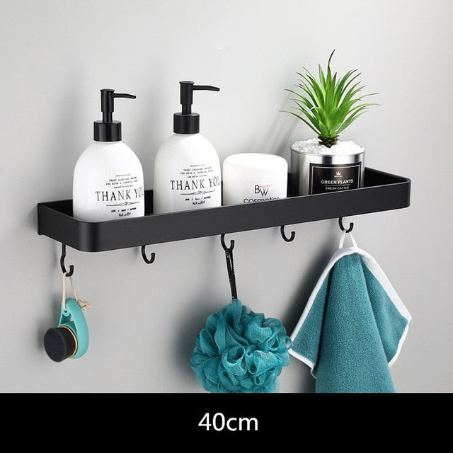 Shelf Aluminium 30.0 cm Black Wall Mounted Bathroom Kitchen Storage Organiser Towel Rail Floating Rack | Thomler