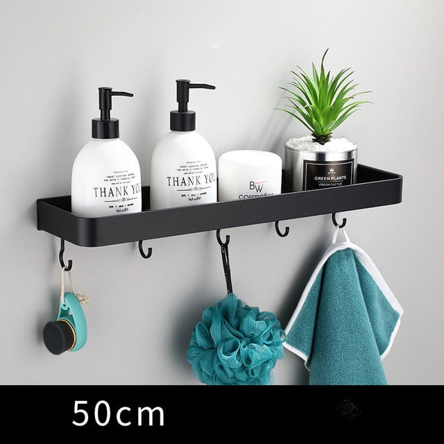 Shelf Aluminium 30.0 cm Black Wall Mounted Bathroom Kitchen Storage Organiser Towel Rail Floating Rack | Thomler