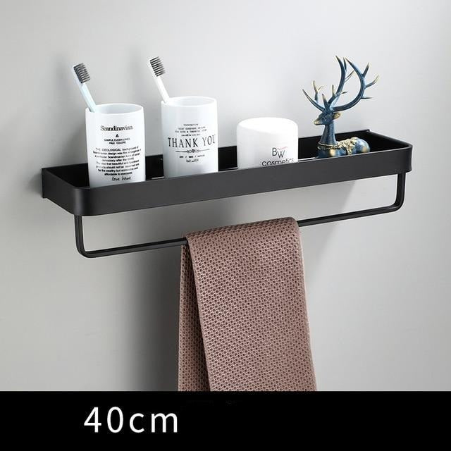 Shelf Aluminium 30.0 cm Black Wall Mounted Bathroom Kitchen Storage Organiser Towel Rail Floating Rack | Thomler