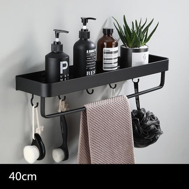 Shelf Aluminium 30.0 cm Black Wall Mounted Bathroom Kitchen Storage Organiser Towel Rail Floating Rack | Thomler