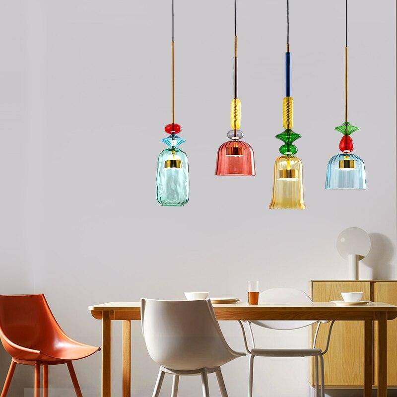 Pendant Light Coloured Glass LED 120.0 cm Adjustable Dining Room Kitchen Island Hanging Ceiling Lamp Modern Decorative Lighting | Thomler