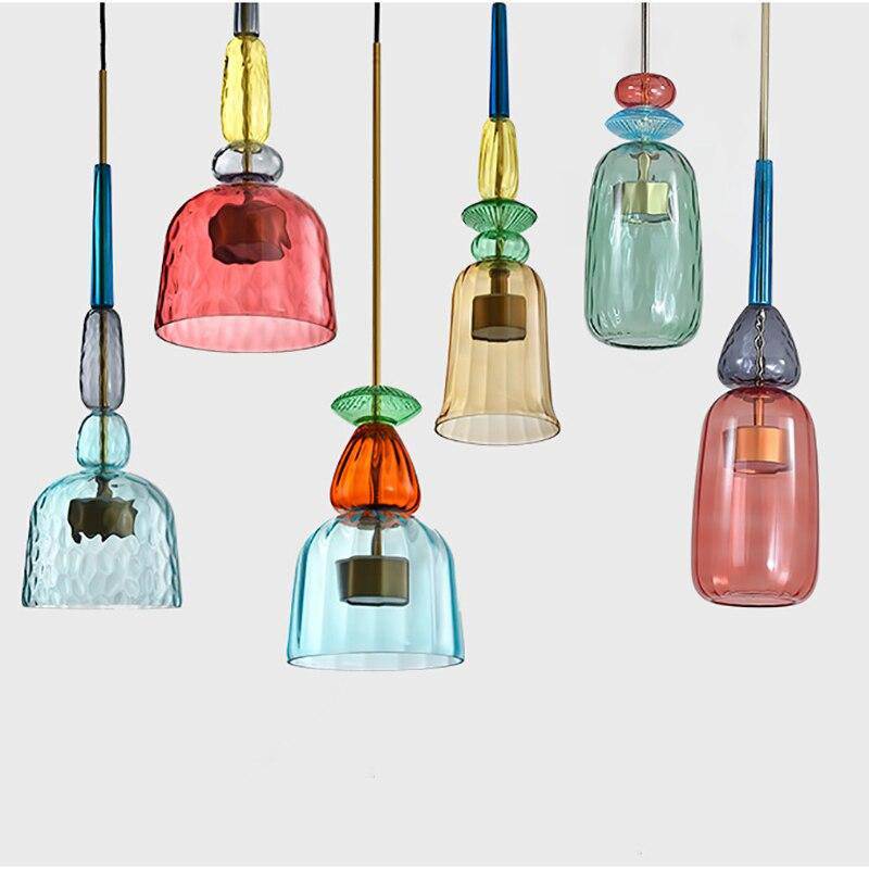 Pendant Light Iron LED 6.3 in Colored Glass Adjustable Dining Living Room Bedroom Ceiling Lamp | Thomler