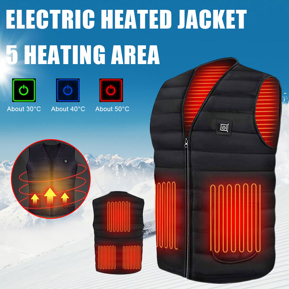 Battery-Powered Heated Vest with 5 Warming Zones & Adjustable Heat – USB Carbon Fiber Heating for Outdoor Winter Activities | Thomler