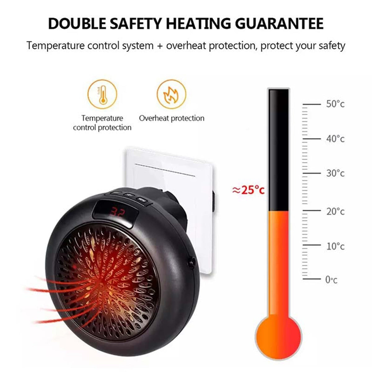 Compact Plug-In Space Heater with Digital Display & Auto Shutoff for Home, Office & RV | Thomler