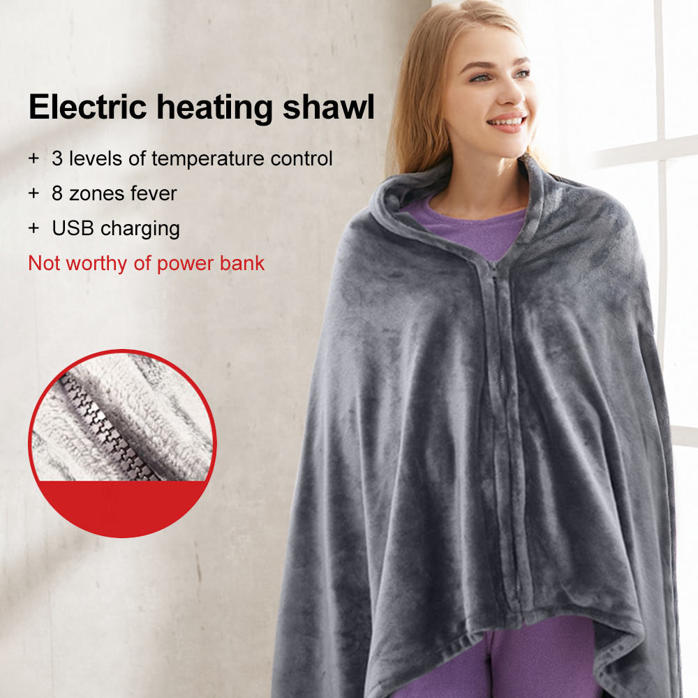 Electric Heated Wearable Throw Blanket with 3 Temperature Settings | USB Powered Coral Fleece Wrap for Shoulders, Lap & Knees | Thomler
