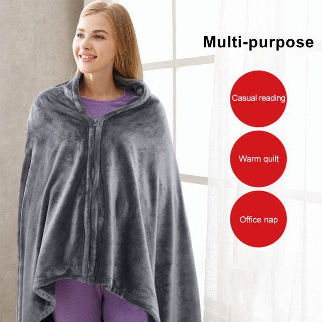 Electric Heated Wearable Throw Blanket with 3 Temperature Settings | USB Powered Coral Fleece Wrap for Shoulders, Lap & Knees | Thomler