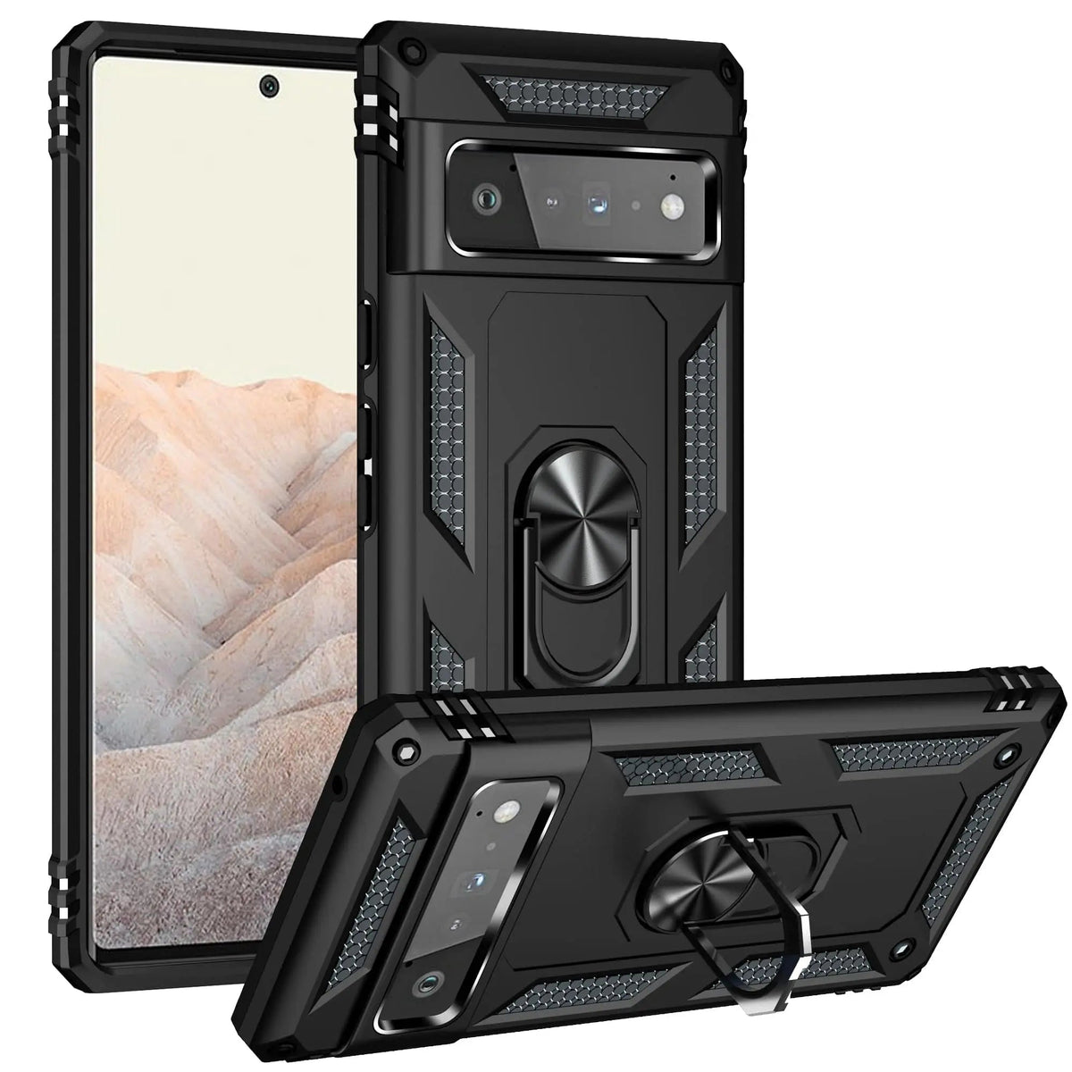 Reinforced Kickstand Phone Case for Google Pixel 6 & Pixel 6 Pro – 360° Rotating Ring Grip – Shockproof Hybrid Shell Cover | Thomler