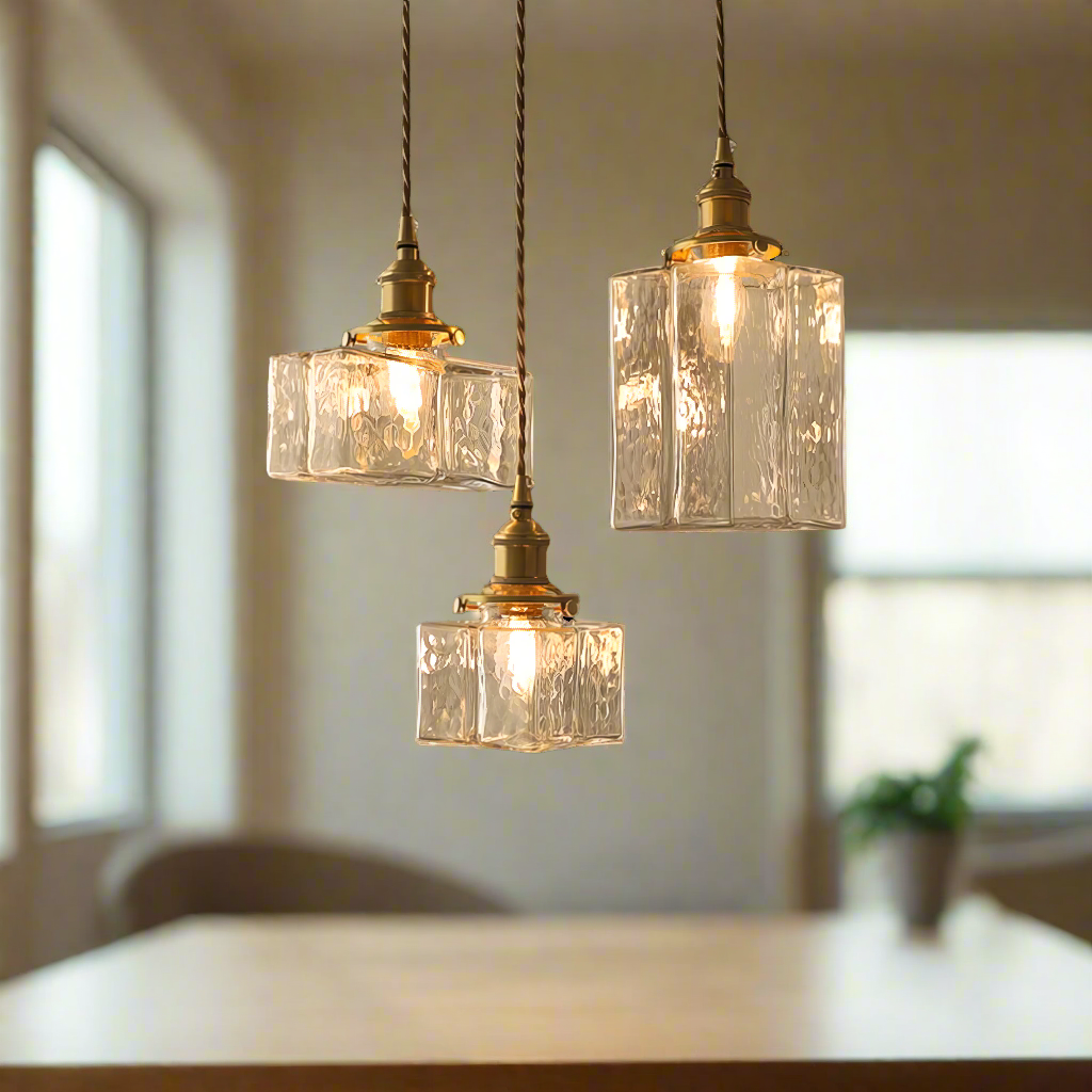 Pendant Light Textured Glass 28.0 cm Brass Kitchen Island Dining Room Hanging Ceiling Lamp Vintage E27 | Thomler
